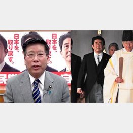 (左)「われわれが失望」(Youtubeより)、(右)安部首相 靖国参拝/(C)日刊ゲンダイ