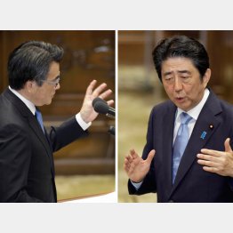 党首討論での岡田代表と安倍首相（Ｃ）日刊ゲンダイ