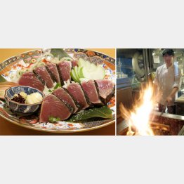 「TOSA DININGおきゃく」と「藁焼きカツオの塩たたき」（Ｃ）日刊ゲンダイ