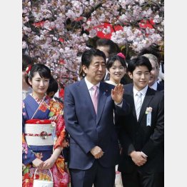 桜を見る会でご機嫌な安倍首相（Ｃ）日刊ゲンダイ