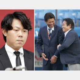 （左から）巨人・山口、侍ジャパン稲葉監督と鹿取ＧＭ（Ｃ）日刊ゲンダイ