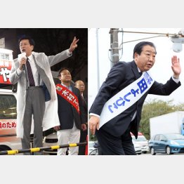 野田元首相は交差点に1時間半（右）、自民応援の森田健作知事は滞在わずか４分／（Ｃ）日刊ゲンダイ