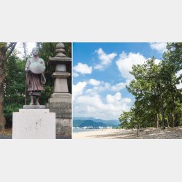芭蕉が月を眺めた氣比神社（左）、気比の松原／（Ｃ）日刊ゲンダイ