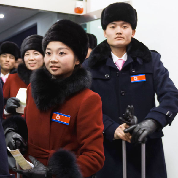 韓国に到着したフィギュアスケートの北朝鮮ペア（Ｃ）共同通信社