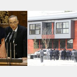 表でも裏でも奔走した太田理財局長（左）と１７年４月開校予定だった校舎／（Ｃ）日刊ゲンダイ