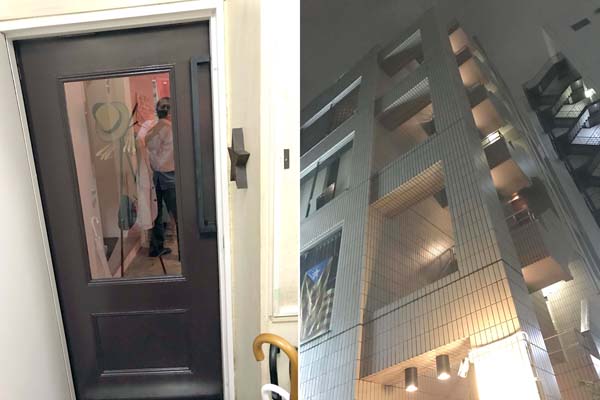 入り口のガラス戸から怪しげな光が漏れる（「東京星夜」・右） バーやスナックが集まるビルの６階（「ＥＮＥＲＧＹ」（Ｃ）日刊ゲンダイ