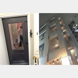 入り口のガラス戸から怪しげな光が漏れる（「東京星夜」・右） バーやスナックが集まるビルの６階（「ＥＮＥＲＧＹ」（Ｃ）日刊ゲンダイ