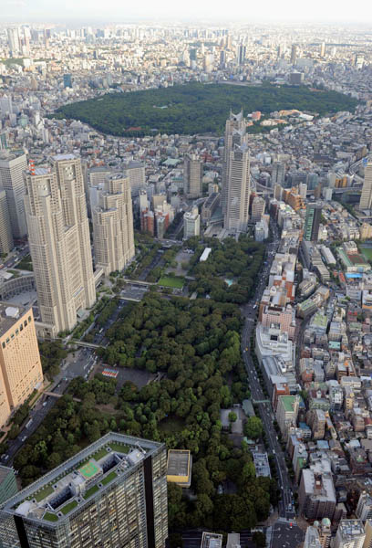 東京都新宿区の新宿中央公園、奥は代々木公園（Ｃ）共同通信社