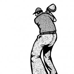 バックスイングは左かかとを上げると体重移動がスムーズに