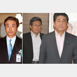 モリアケでも総理秘書官がキーパーソン（柳瀬唯夫氏＝左、安倍首相＝右端と今井尚哉氏）／（Ｃ）日刊ゲンダイ