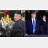 ハノイの空港に到着したトランプ米大統領（右）と歓迎される金正恩朝鮮労働党委員長（Ｃ）ロイター、共同通信社