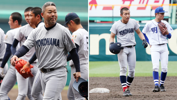 横浜の二塁走者が球審に注意され（右）平田監督は高野連に怒られ（Ｃ）日刊ゲンダイ