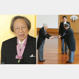 国学者の中西進氏は2013年に文化勲章を受賞（親授式で天皇陛下から勲章を受ける中西進さん、奥は安倍首相）／（代表撮影）