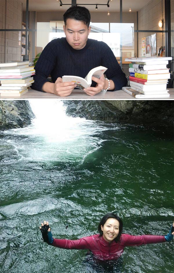 上から、本好きで「いちまんえん選書」を始めた山田さん。滝好きで旅行代理店の仕事を始めた中辻さん／（提供写真）