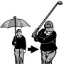 傘をさす右手位置 正しいバックスイングは右足一本で立てる