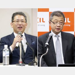 ＬＩＸＩＬグループの瀬戸欣哉前ＣＥＯ（左）と創業家の潮田洋一郎会長兼ＣＥＯ（Ｃ）共同通信社