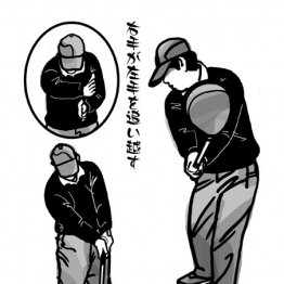 ダウンスイングは左わきを体につけたまま胸を目標に向ける