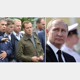機を見るに敏（プーチン露大統領＝右）、メドベージェフ首相は再び８月に択捉島を訪問（2015年同島訪問時＝共同）（Ｃ）ロイター／クレムリン