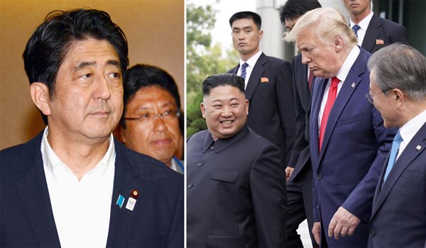 恐ろしく幼稚な発想の外交（電撃北朝鮮訪問での米韓朝首脳＝右。左は、安倍首相に寄り添う今井尚哉秘書官＝奥）／（Ｃ）ロイター