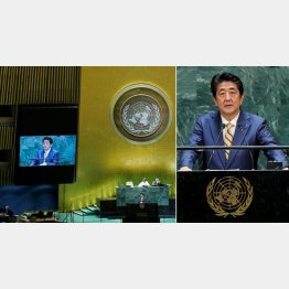 国連総会で演説する安倍首相（Ｃ）ロイター