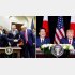 とことんナメられている（安倍首相とトランプ米大統領＝右、昨８日の日米貿易協定署名式で握手する杉山晋輔在米日本大使＝左）／（Ｃ）ロイター