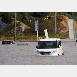 25日の豪雨で水に漬かった車（千葉県佐倉市）／（Ｃ）共同通信社