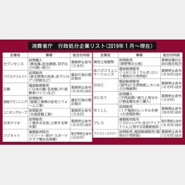 消費者庁 行政処分企業リスト（2019年1月～現在）／（Ｃ）日刊ゲンダイ
