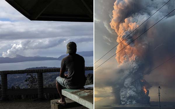 再噴火も可能性大（右は12日の噴火の様子、フィリピン）／（Ｃ）ロイター　