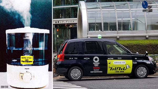 kmタクシーはすでに8年前から強力除菌液「ハセッパー水」を導入（ハセッパーの超音波加湿器＝左）／（Ｃ）日刊ゲンダイ