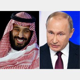 ムハンマド皇太子(左、ロイター＝共同）とプーチン露大統領（タス＝共同）