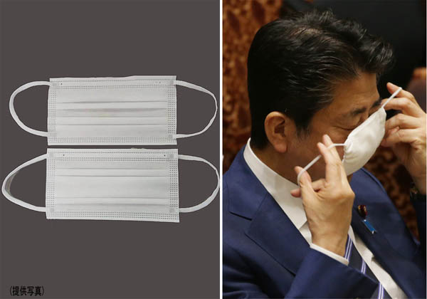 数千万枚単位で輸入される中国製マスク（右は安倍首相）／（Ｃ）日刊ゲンダイ