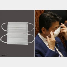 数千万枚単位で輸入される中国製マスク（右は安倍首相）／（Ｃ）日刊ゲンダイ