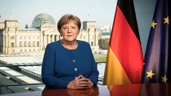 3月18日、国民に向けて緊急演説をしたメルケル独首相（Ｃ）ロイター／ ドイツ連邦政府