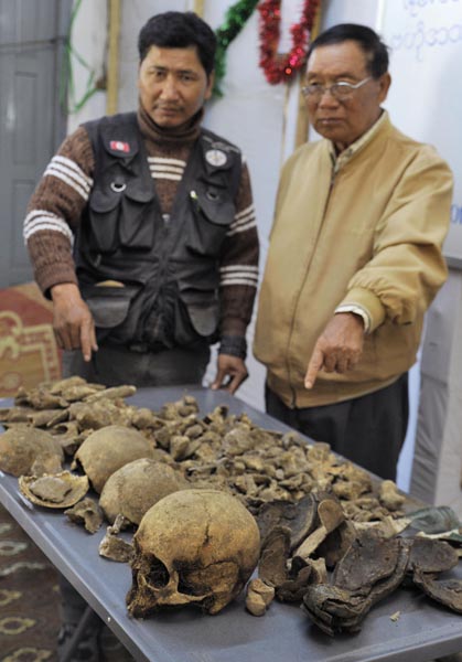 インパール作戦で死亡した日本兵の骨とみられる古い人骨（ミャンマー西部チン州）／（Ｃ）共同通信社