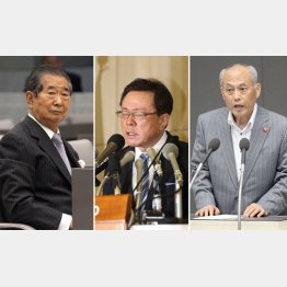 任期途中でブン投げ、「政治とカネ」で撃沈、同じく「政治とカネ」で都庁を去り…（左から元都知事の石原慎太郎、猪瀬直樹、舛添要一の3氏）／（Ｃ）日刊ゲンダイ