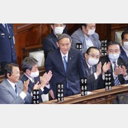 衆院本会議で第99代首相に指名され、起立する自民党の菅義偉総裁（Ｃ）日刊ゲンダイ