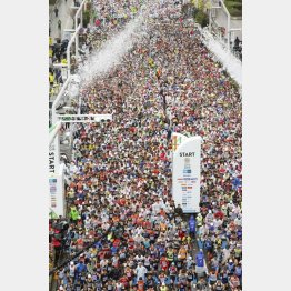 国内最大規模の東京マラソンは密集スタート（Ｃ）共同通信社