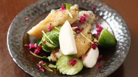 【銀だらから揚げと小カブと蛇腹キュウリの昆布水漬け】魚の脂と野菜の旨みの妙