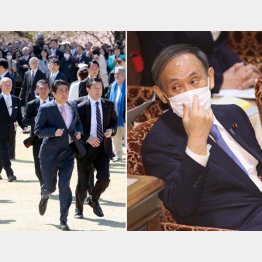 恐るべきモラルの低下（菅首相と「桜を見る会」での安倍前首相＝2019年、左）／（Ｃ）日刊ゲンダイ