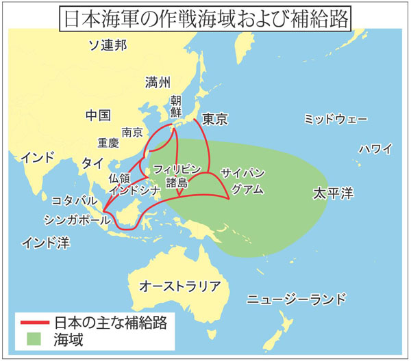 日本海軍の作戦海域および補給路