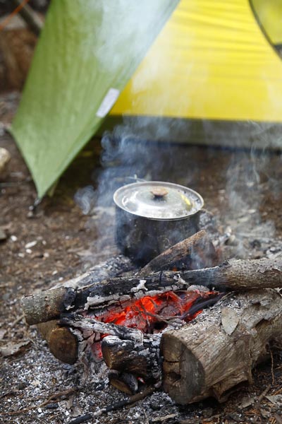 たき火で料理をするときは、薪が熾火になってから行う（Ｃ）日刊ゲンダイ