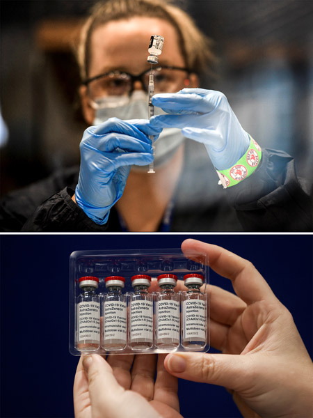 ワクチンの新たな臨床試験が…（上から、米ファイザー社、英アストラゼネカ社のワクチン）／（Ｃ）ロイター