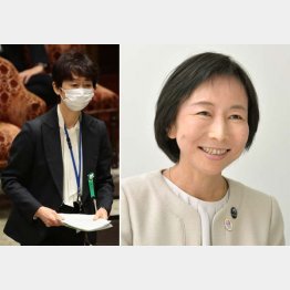 辞職した山田真貴子広報官（左）と後任に決まった外務省の小野日子外務副報道官（Ｃ）共同通信社