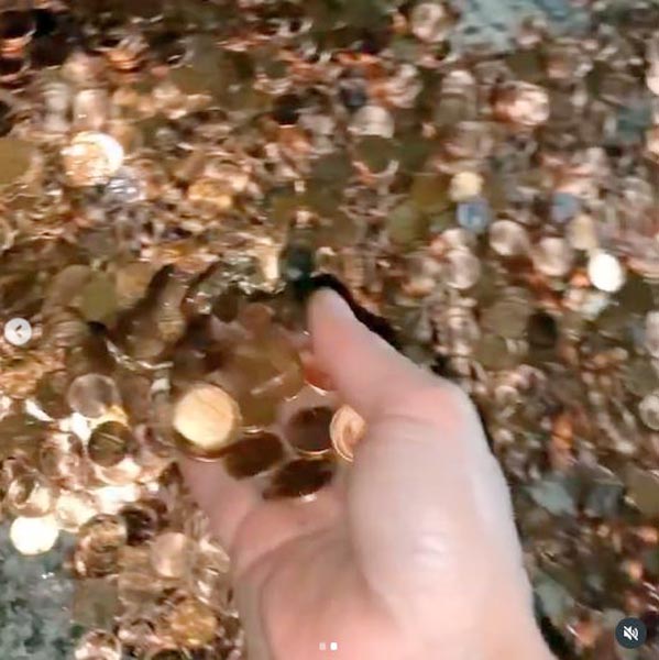ベトベトの１セント硬貨の山（オリビアさんのインスタグラムから）