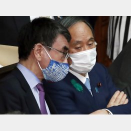 外交力の無さが露呈（菅首相と河野ワクチン担当相＝左）／（Ｃ）日刊ゲンダイ