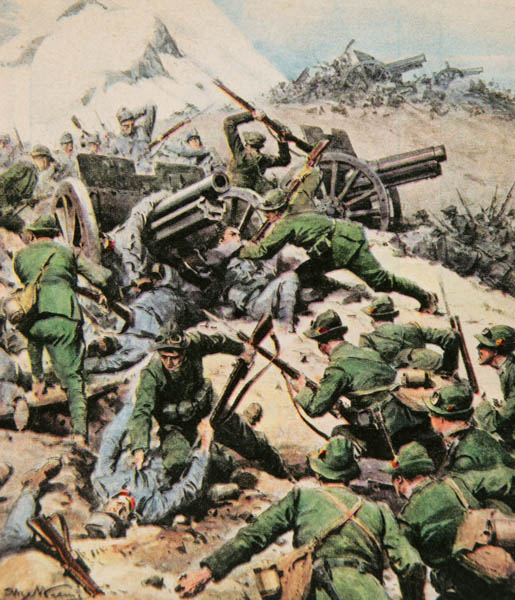 イタリア戦線で銃剣を使ってハンガリー軍と戦うイタリア兵（Ｃ）Album／Prisma／共同通信イメージズ