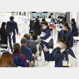 海外から成田空港に到着した乗客の対応をする検疫担当者（Ｃ）共同通信社