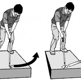 つま先上がりの打ち方をマスターする 無理な大振りは禁物