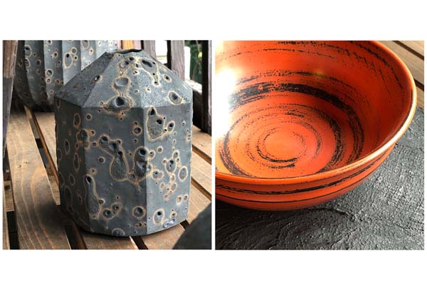 左から、前沢幸恵さんの陶芸作品、十時啓悦さんの漆作品（提供写真）