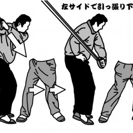 タイヤチューブを使うドリル ダウンスイングは左足から動き始める